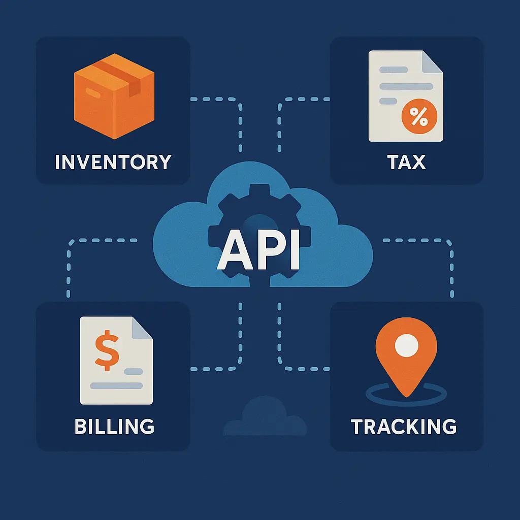 Interconnected microservices managing billing, inventory, and delivery in shipping software